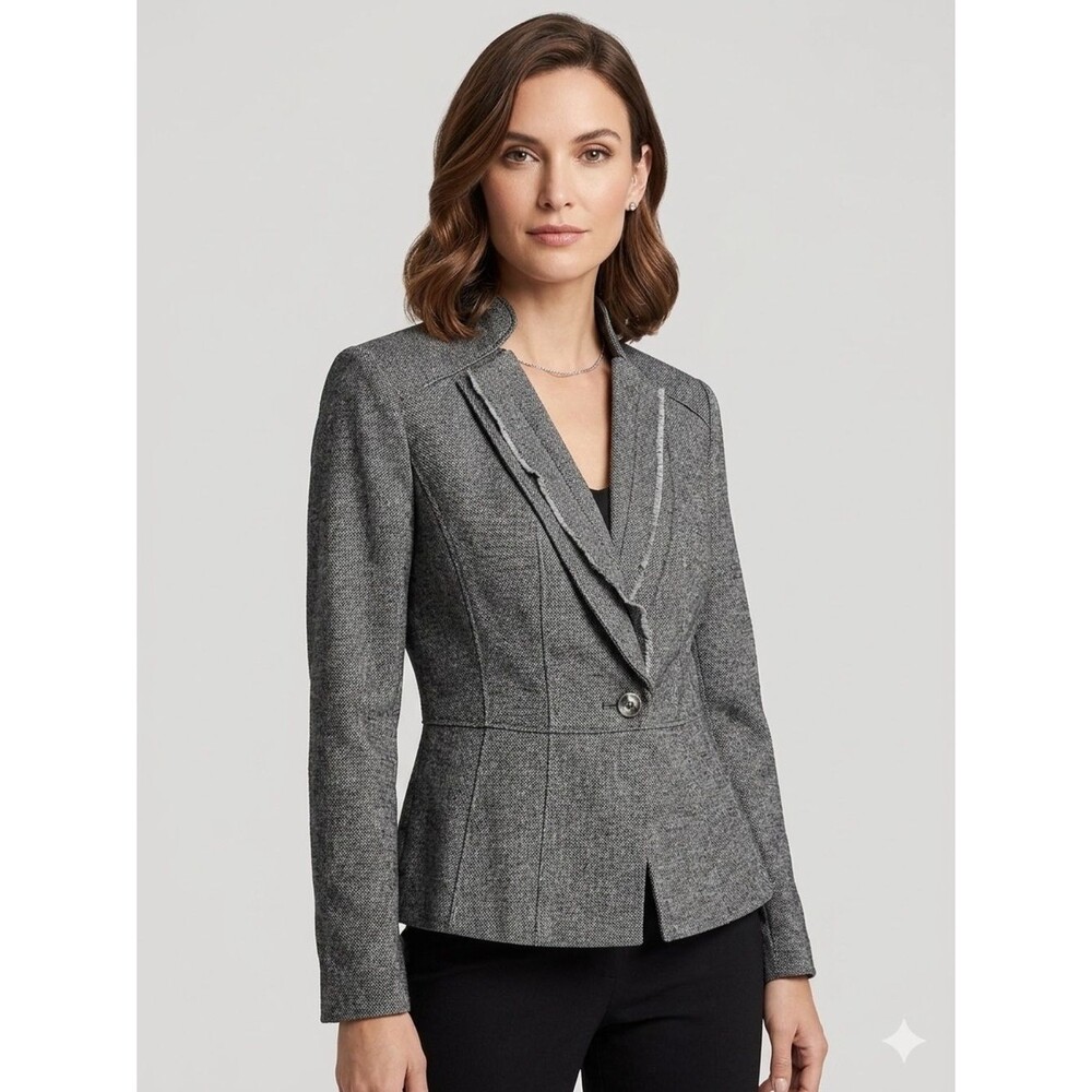 White House Black Market Grey Peplum Blazer Jacket Raw Edge Size 4